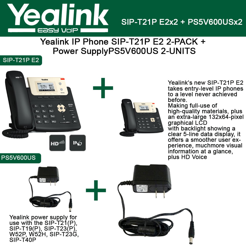 Yealink T21P SIP POE Phone Bundle and Power Supply with Microfiber Cloth