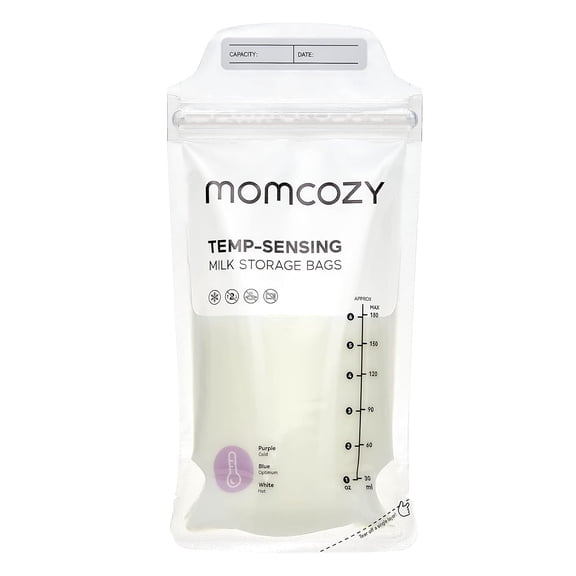 Breastmilk Storing Bags, Temp-Sensing Discoloration Milk Storing Bags for Breastfeeding, Disposable Milk Storage Bag with 6 Ounce Self Standing, No-Leak Milk Freezer Storage Pouches, 120pcs
