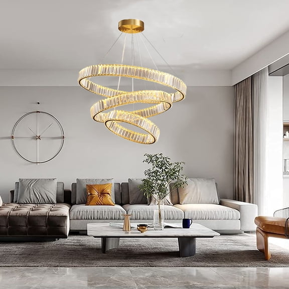 FINE MAKER 3 Ring Modern Crystal Chandelier Light Fixture Round LED Pendant Lighting Ceiling Lamp Hanging Lights for Living Room Dining Room Bedroom