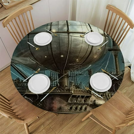 

Tllo0ord Round Table Cloth Futuristic Anti-Tear Wipeable Elastic Round Tablecloth Fits Tables 46-50