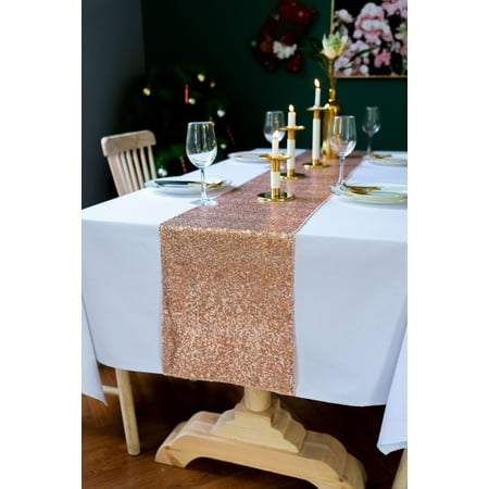 

3mm sequin tablecloth embroidered gold silver flash table runner European style table cloth-rose gold