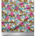 thumbnail image 1 of Soimoi Gray Cotton Voile Fabric Leaves & Pink Floral Print Fabric by The Yard 42 Inch Wide, 1 of 1