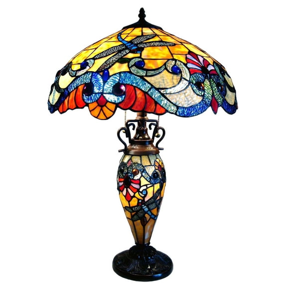 RADIANCE Goods Tiffany Style 3 Light Dragonfly Double Lit Table Lamp 18" Shade