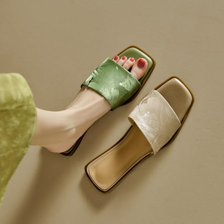 

2024 Summer New Chinese Style National Style Genuine Open Toe Sandals for Women Summer Outer Wear Heel Slip-on