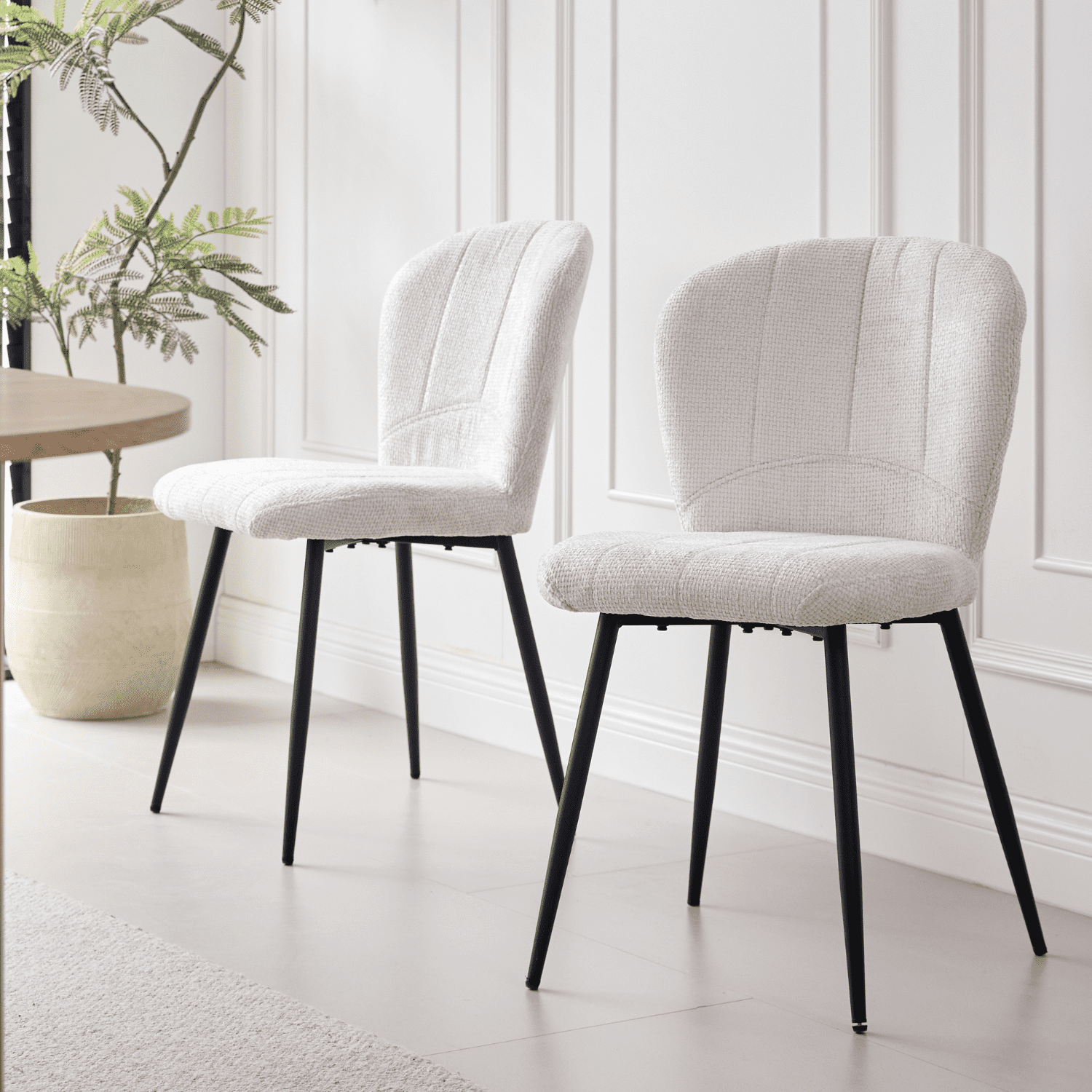 Dining Chairs Set of 4, Upholstered Chenille Fabric Kitchen Chairs With Metal Legs, Wingback Elegant Tufted Accent Vanity Chair For Dinner, Bedroom, Living Room, Apartment, White