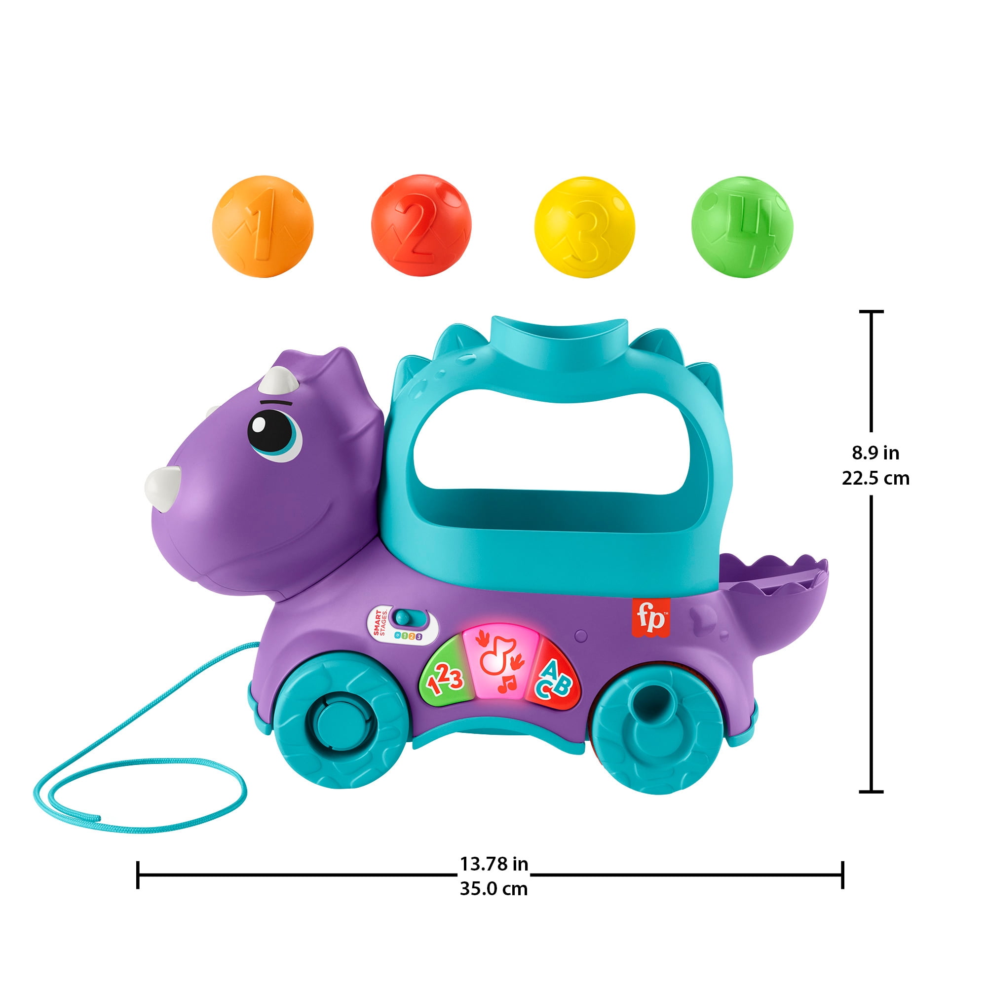 Fisher-Price Poppin’ Triceratops Dinosaur Interactive Musical Learning Toy for Toddlers, 4 Balls