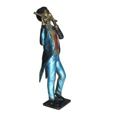 Boy Playing the Flute Bronze Statue -  Size: 5"L x 10"W x 19"H.