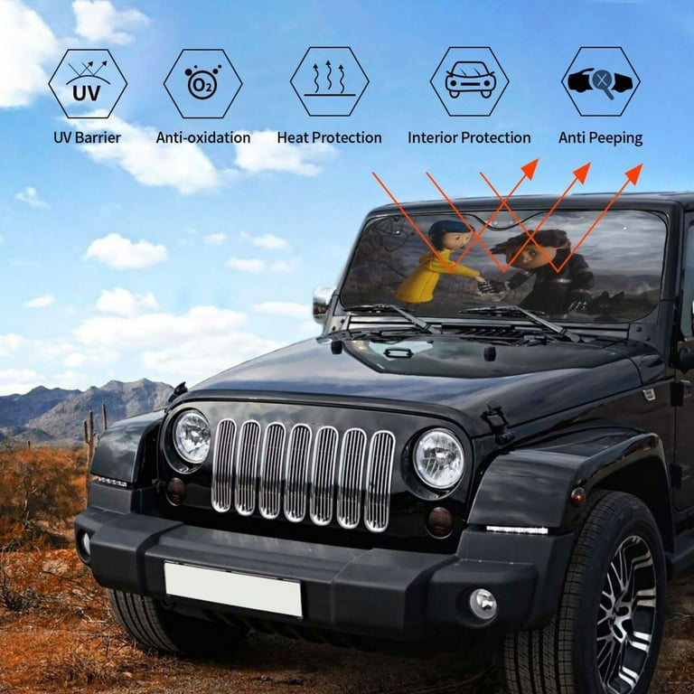 Movie Coraline Foldable Car Windshield Sunshade Automotive Front Window Sun Shade Visor