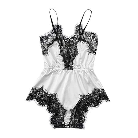 

Lingerie Womens Sexy Satin Cami Pajamas Lace Sling Dress Nightwear Solid One Piece Nightdress