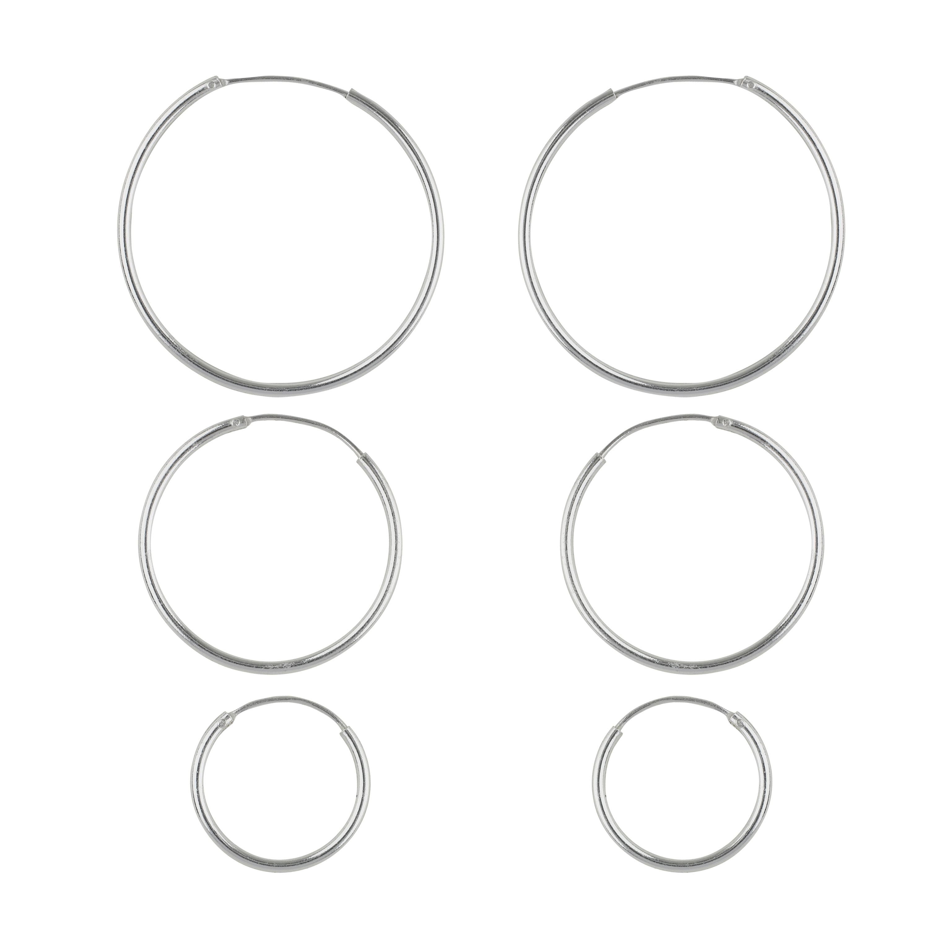 Brilliance Fine Jewelry Sterling Silver Trio Set of Endless Hoops