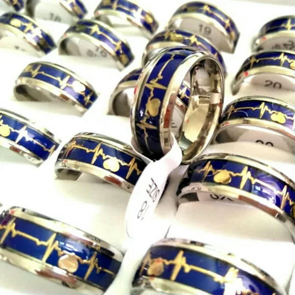 K-KED 20pcs ECG Mood rings Men Women Electrocardiogram 8MM 316L Stainless steel Ring