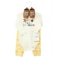 thumbnail image 2 of Hudson Baby Infant Boy Cotton Long-Sleeve Bodysuit, Pant and Shoe Set, Kind Human, Newborn, 2 of 5