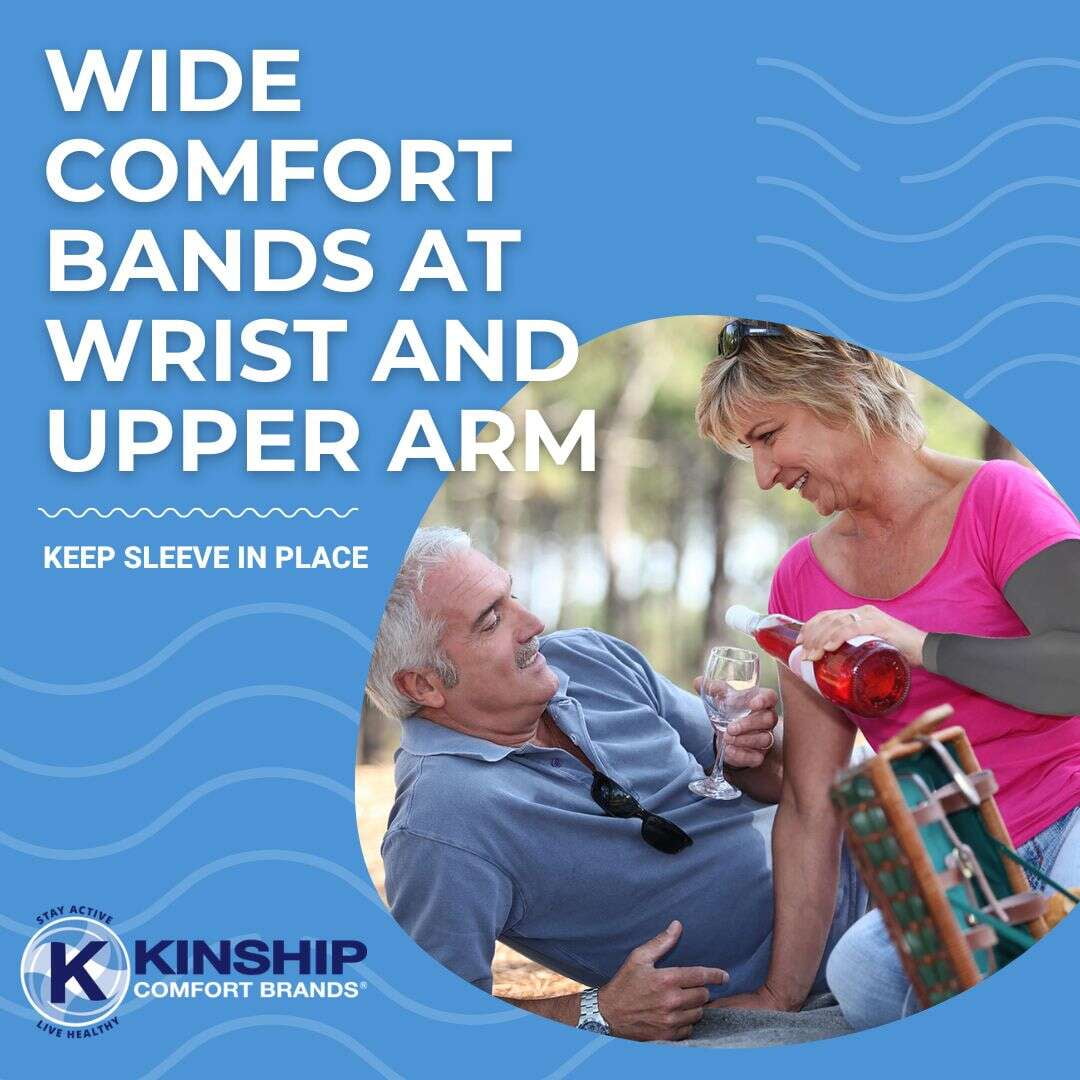 Kinship Comfort Brands Arm Compression Sleeves for Men & Women | Arm Brace Support Sleeve provides pain relief for Lymphedema, Neuropathy, Arthritis, Bursitis, Tendonitis, Tennis Elbow | 1 Pair