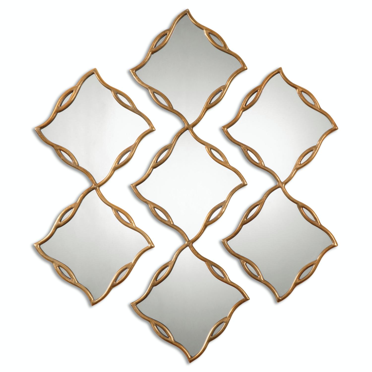 Set of 3 Bovia Diamond Shaped Wall Mirrors with Rounded Antiqued Gold
