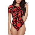 thumbnail image 2 of Uemuo Tomatoes And Chili Pattern Women's One Piece Short Sleeve Swimsuit Rash Guard Surfing Modest Quick-drying Swimsuit Beach Essentials-Small, 2 of 9