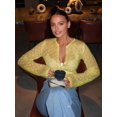 thumbnail image 5 of Women'S Cardigan Hollow Out Button Front V Neck Long Sleeve Knit Crop Sweater Top Yellow M, 5 of 10