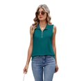 thumbnail image 2 of Womens Ribbed Tank Top Zipper V Neck Dressy Casual Blouses Sleeveless Camisole Tops Work Tank Shirts Dark Green S, 2 of 9