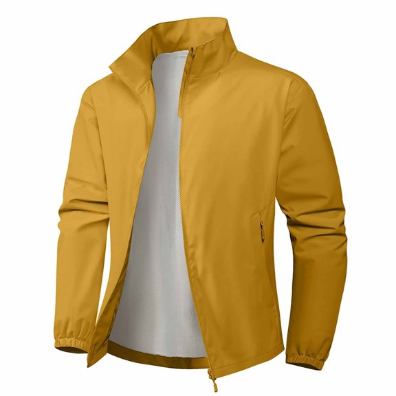 Jalioing Zip Up Jacket for Men Business Casual Long Sleeve Stand Collar Jacket Solid Color Hoodless Windbreaker with Pocket