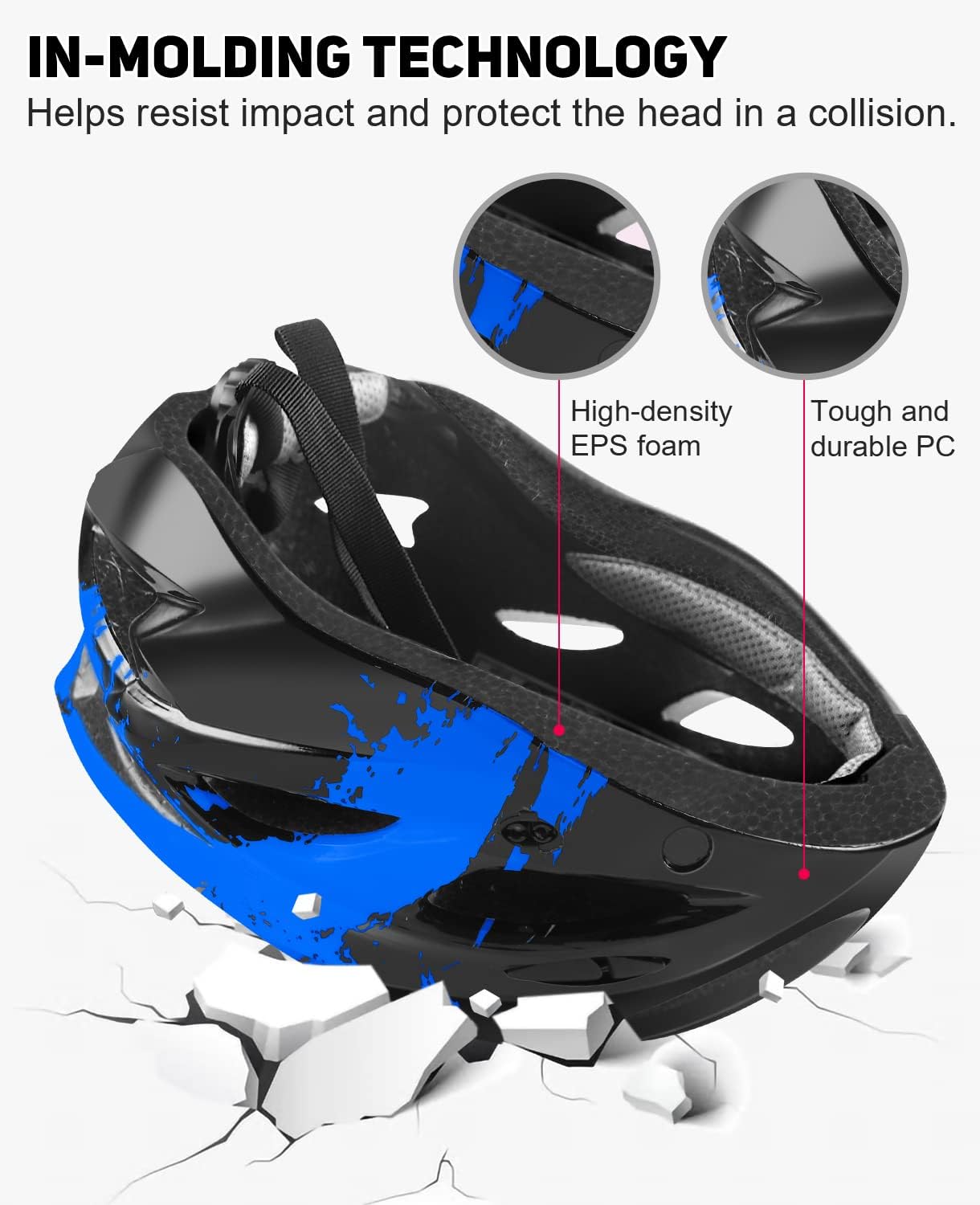 USB Rechargeable LED Light Cycling Helmet with Detachable Goggles and Sun Visor for Mountain & Road Biking