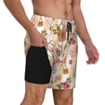 thumbnail image 2 of Logiee Key Lock And Flowers Print Men's Swim Trunk,Quick Dry Board Shorts ,Men's Swim Trunks with Compression Liner, Bathing Suits with Pockets-XX-Large, 2 of 6