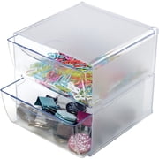 deflecto Two Drawer Cube Organizer, Clear Plastic, 6 x 7-1/8 x 6