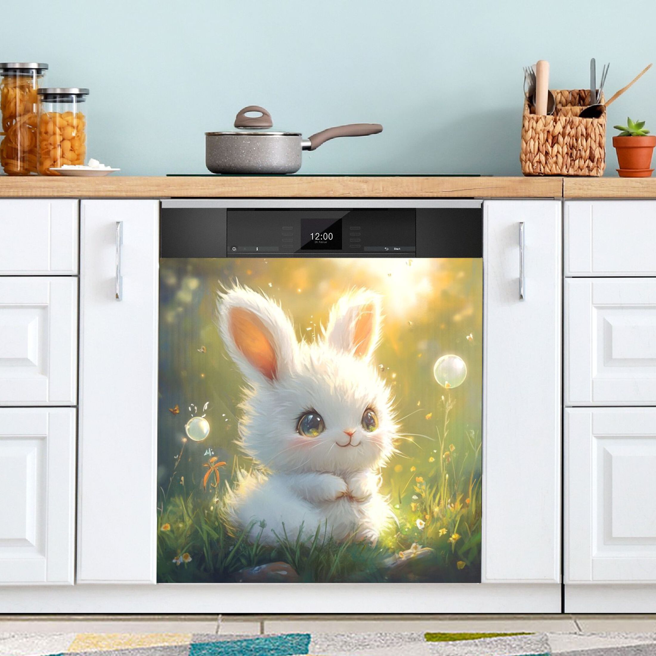 Dishwasher Magnetic Sticker 23x26 Inch Refrigerator Magnetic Sticker Washing Machine Magnetic Sticker Kitchen Panel Magnetic Sticker Home Decor Super Cute White Rabbit