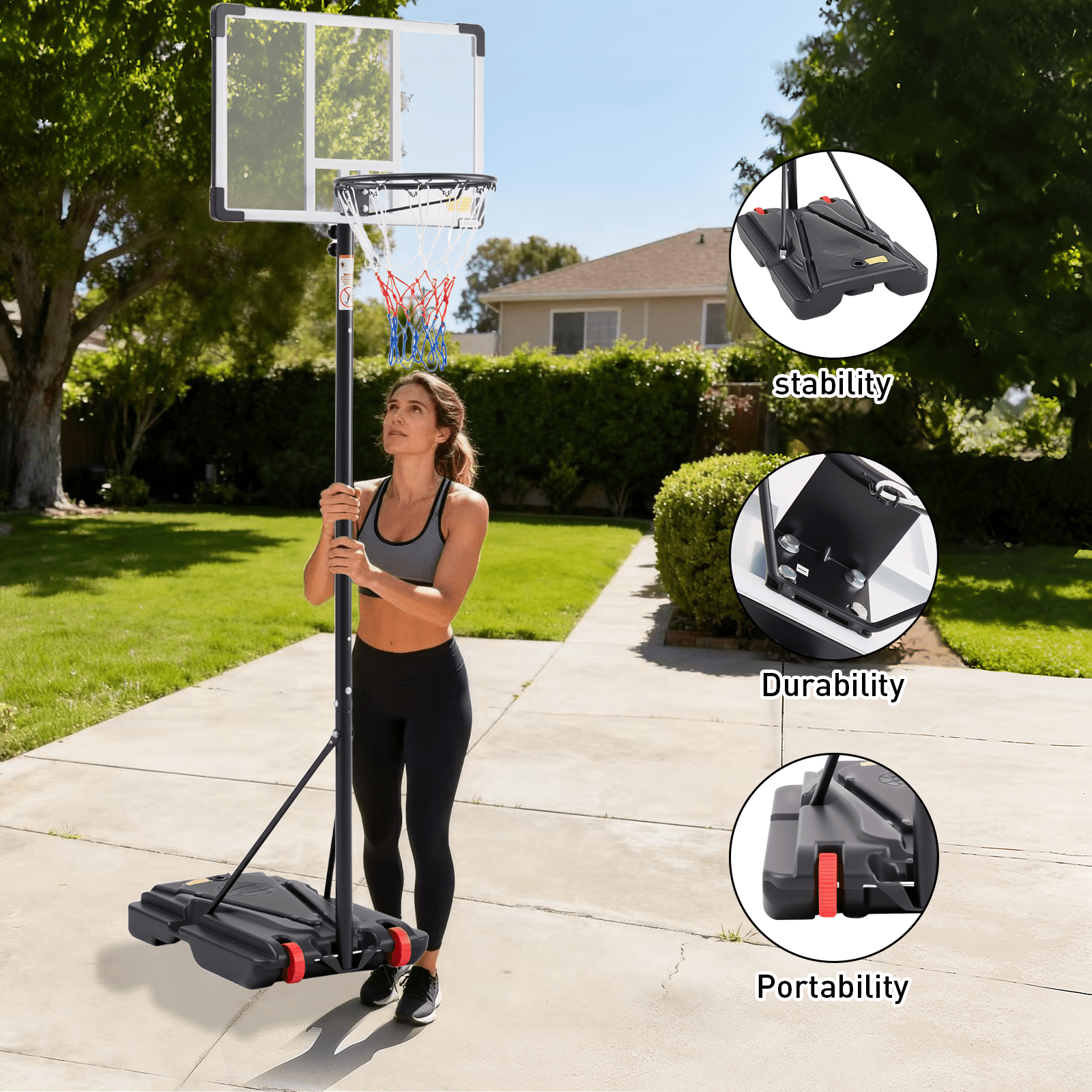 TrumanPick Portable Basketball Hoop Stand 5.1-8.5 Ft Adjustable Basketball Goal System for Kids Youth, White