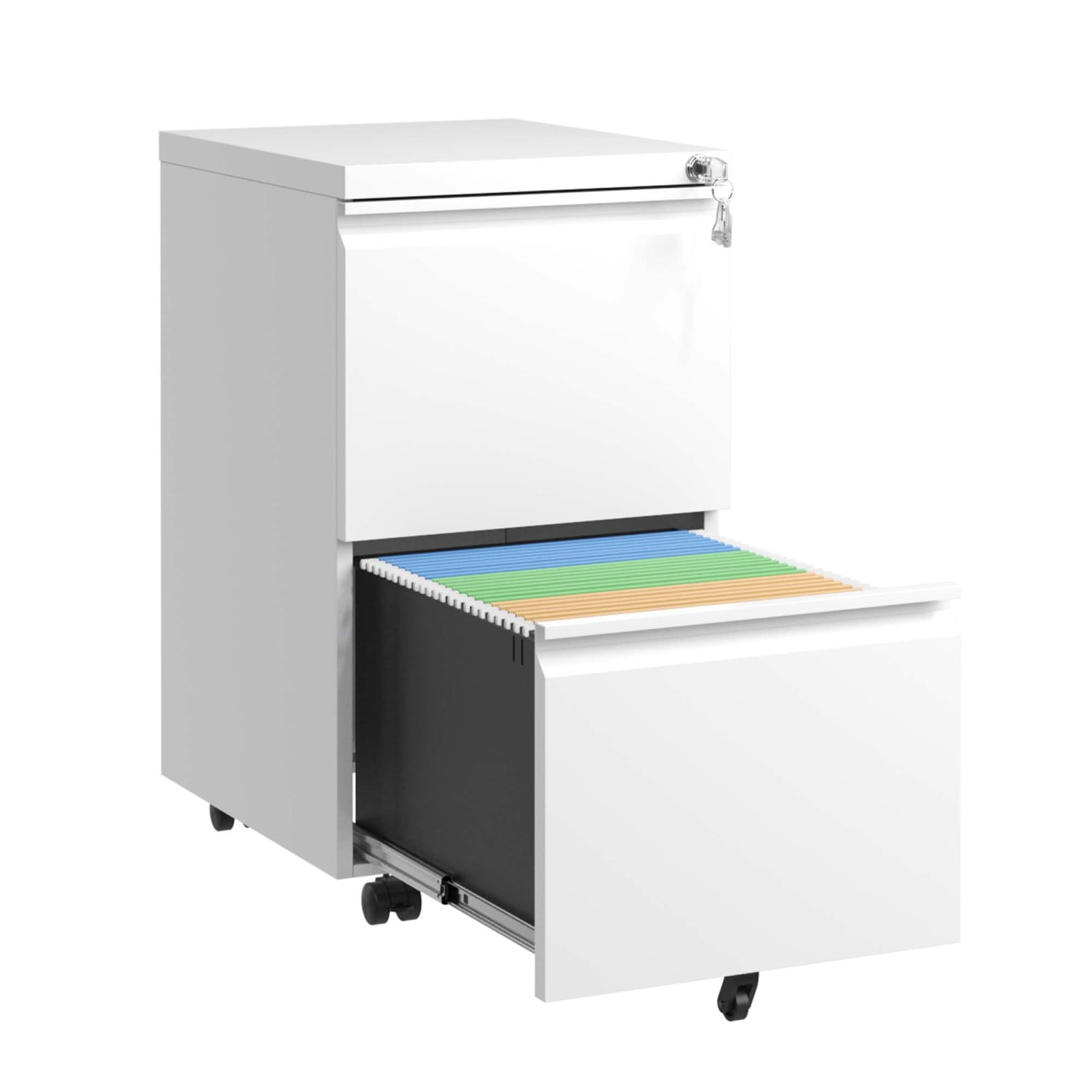 2 Drawer Metal Mobile File Cabinet, Rolling File Cabinet with Lock for Hanging Legal/Letter/A4 Size Documents