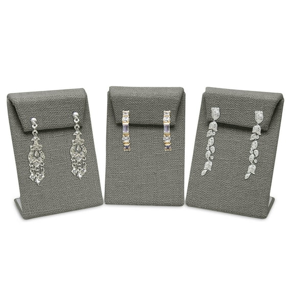 Novel Box 3 Pack Gray Linen Drop Earring Display Stand 2.5x1.5x3.5 Inches - Earrings Holder