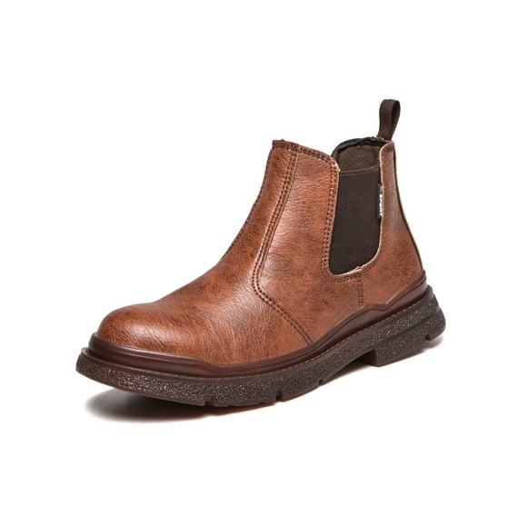Woobling Men Slip Resistant Industrial Boots Office Anti-collision Heavy Duty Ankle Booties Waterproof Work Shoes Brown Style B 9