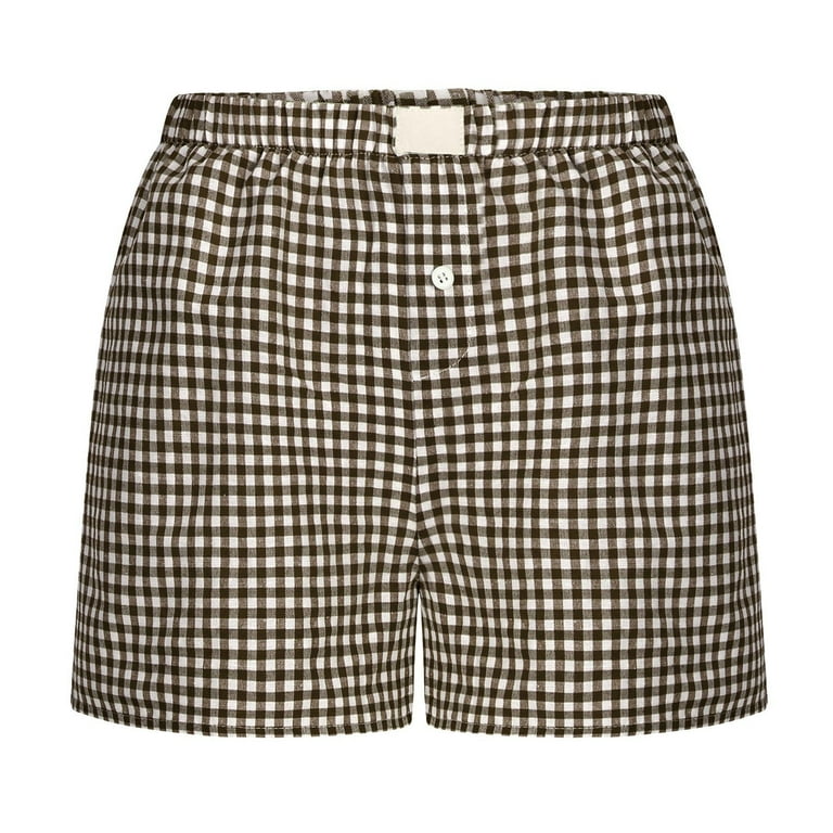APEXFWDT Y2k Plaid Shorts for Women Casual Elastic Waist Lounge