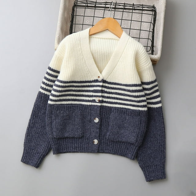 Cowsor Unisex Boys Girls Cardigans Sweater V-Neck Long Sleeve School Uniforms Button Knit Tops