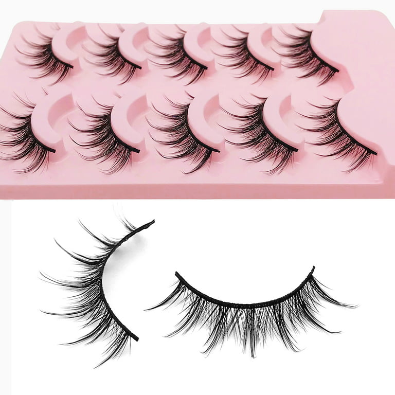 AUGENLI Natural Look Manga Lashes 15mm Japanese Style Wispy Eyelashes  Reusable for Cosplay Anime Makeup and Daily Wearring 5Pair (7 clusters)