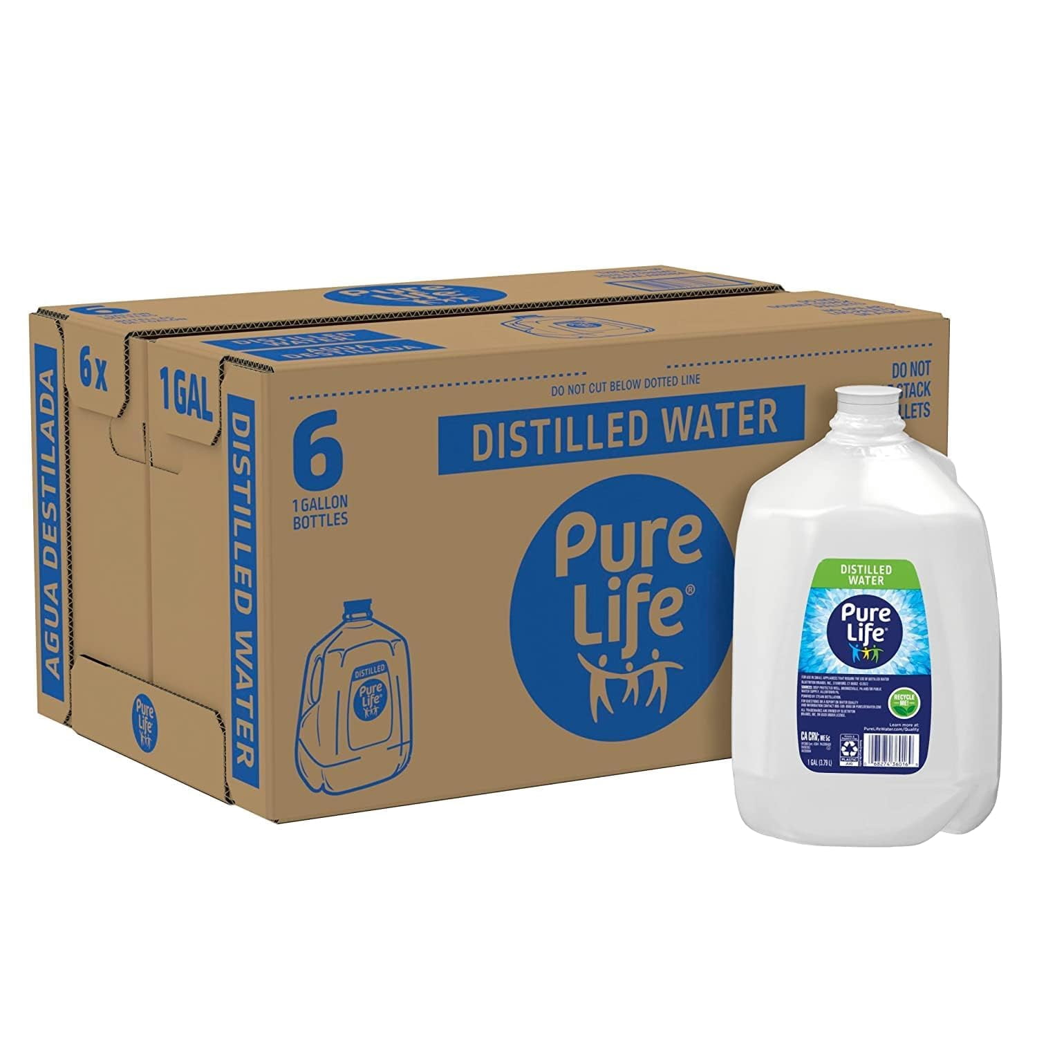 Distilled Water, 1 Gallon, Plastic Bottled Water (6 Pack)