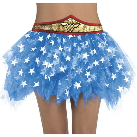Suit Yourself Wonder Woman Tutu for Adults, One Size up to Women's Size Medium, with Blue Tulle, White Stars, and a Belt