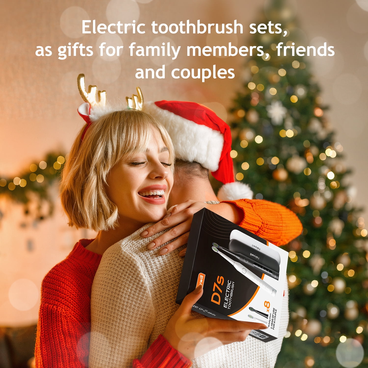 Fairywill Electric Toothbrush for Adults,Dual Pack with Travel Case 60 Day Battery Sonic Toothbrush,47,000 VPM 5 Modes IPX7 Waterproof 8 Brush Heads for Couples Family,Black & White