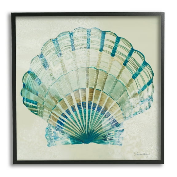 Stupell Industries Muted Blue Clam Shell Animals & Insects Painting Black Framed Art Print Wall Art, 12 x 12