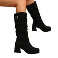 thumbnail image 7 of Women's Knee High Suede Square Toe Boots Block Heeled Boots, 7 of 7