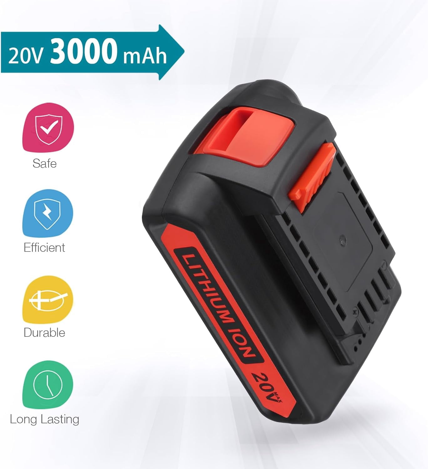 LBXR20 20V 3.0Ah Replacement for Black and Decker 20V Lithium Battery LB20 LBX20 LBXR20-OPE LBXR2020-OPE LB2X4020-OPE LBXR20B-2 LST220 LST300,with 16V/20V Multiple Volt Output Battery Charger