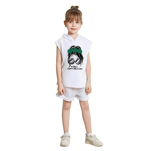 Kids Girls Clothes Outfits Baby Sleeveless Crew Neck Cartoon Printed Vest Tops Shorts Summer Girl Relaxed Fit Clothing Outfit 3-4 T