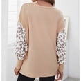 thumbnail image 4 of Blusa estampada con cuello redondo y mangas murciélago para mujer de Apricot M, mangas largas para uso informal en el hogar y la oficina, 4 of 6