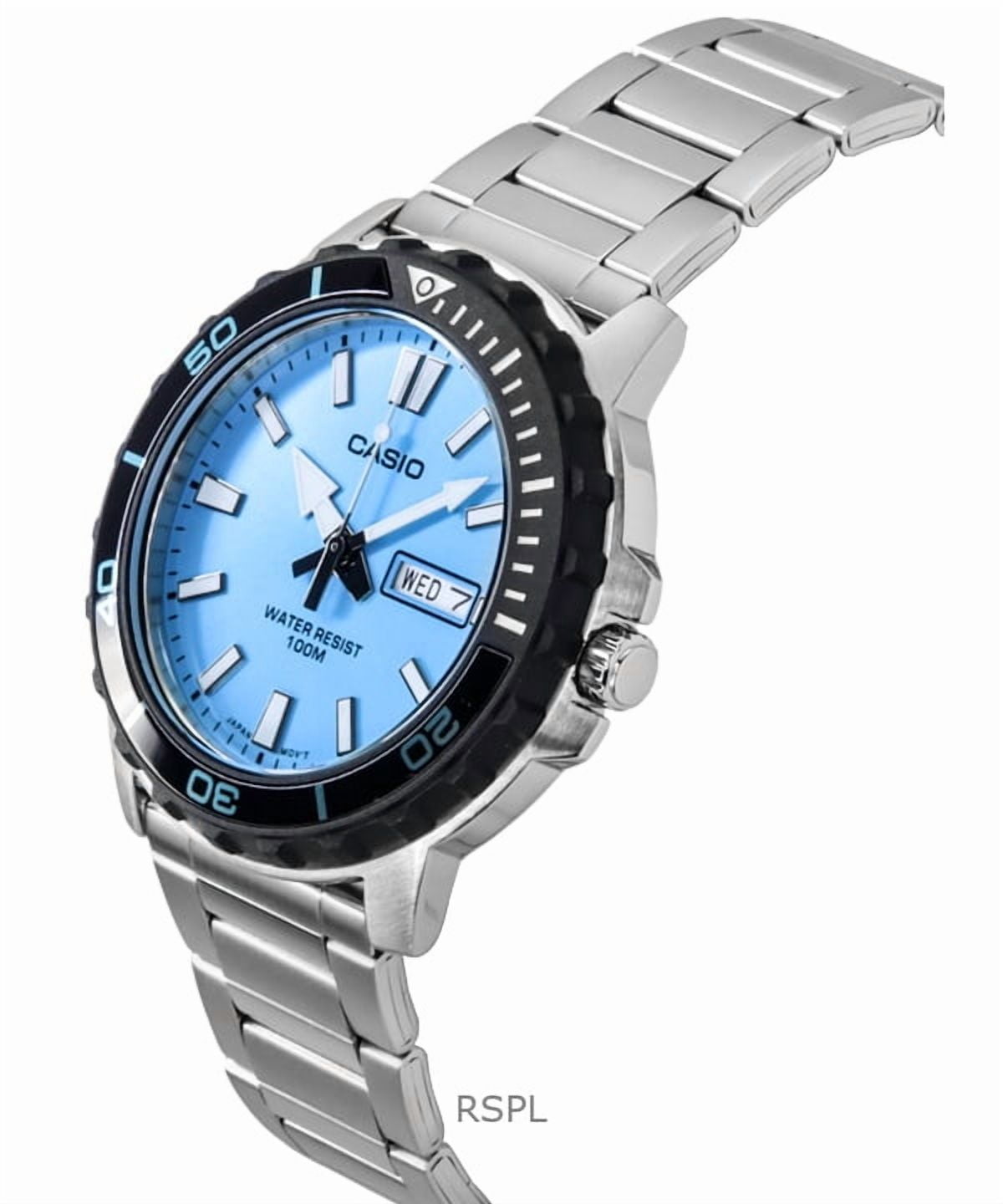 Casio Standard Analog Stainless Steel Aqua Blue Dial Quartz MTD-125D-2A3V 100M Men's Watch