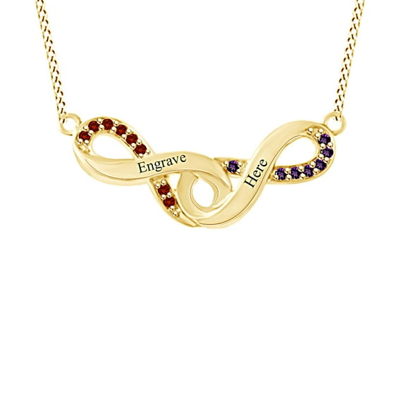 AFFY Personalized Engrave Simulated Birthstone Infinity Pendant Necklace 14k Yellow Gold Over Sterling Silver 18" Chain