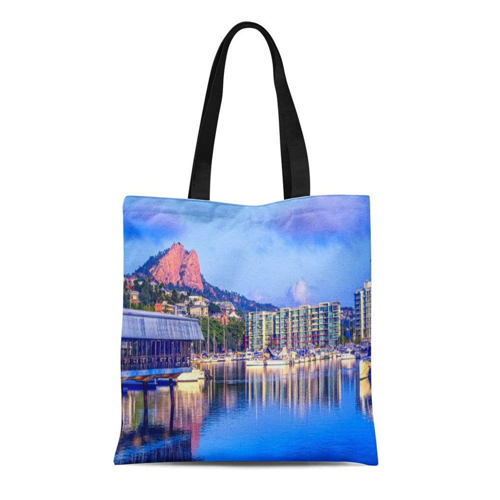ASHLEIGH Canvas Tote Bag Ocean Townsville Marina City Skyline Sunset