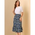 thumbnail image 3 of Falmidi fluicon dobladillo con volantes escalonados y cintuelástiestampapamujer Azul-Floral S, 3 of 6