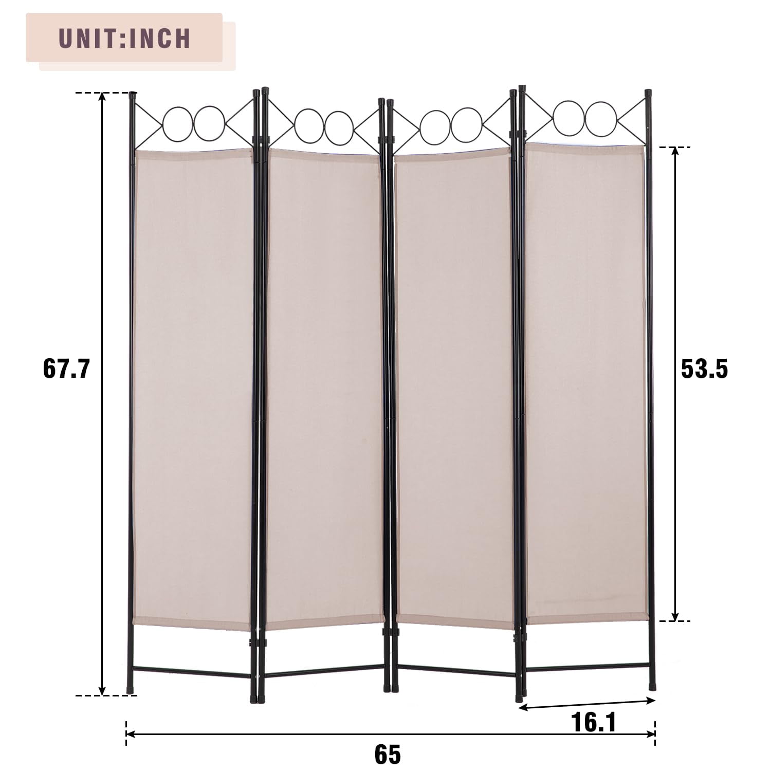 YRLLENSDAN Fabric Room Dividers and Folding Privacy Screens, Wall Divider for Room Separation, Folding Indoor Freestanding 4 Panels, Tan