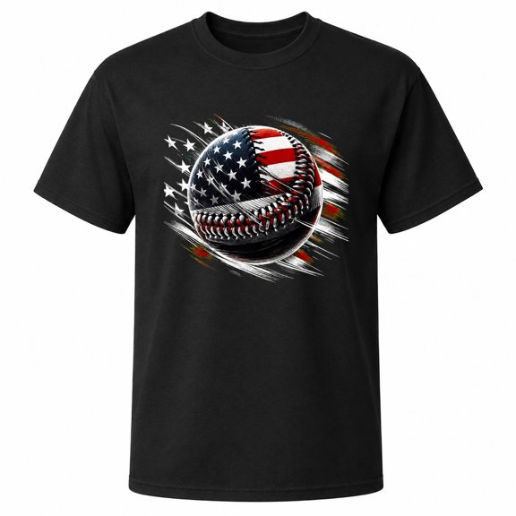 American Flag Baseball Graphic T-Shirt, Unisex Classic Fit, Cotton or Cotton-Blend, 180 GSM, Front Print
