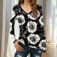 thumbnail image 2 of Womens Long Sleeve T Shirts Casual V Neck Graphic Printed Slim Fit Basic Tee Comfy Pullover Tunic Tops (S, Black), 2 of 7