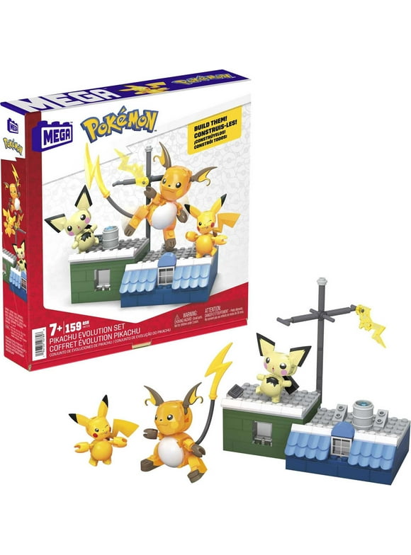 MEGA Pokemon Building Toy Kit Pikachu Set with 3 Action Figures (159 Pieces) for Kids