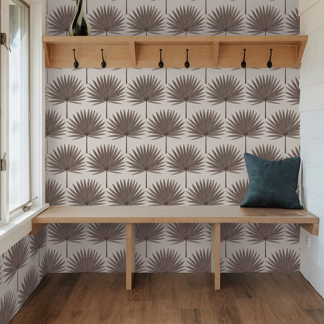 Stamped Palm Brown & Beige Peel and Stick Wallpaper, 20.5" x 16.5'
